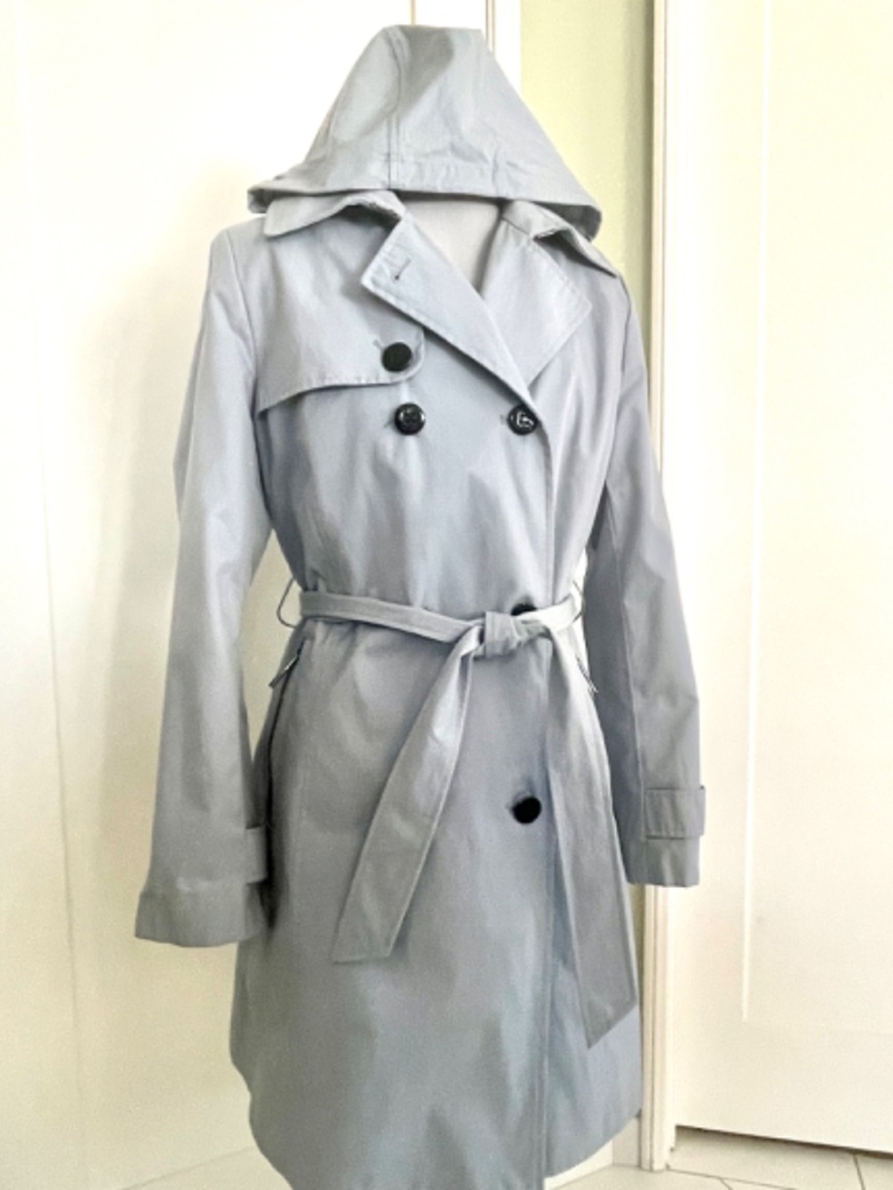 Calvin Klein Double-Breasted Trench Coat, Chambray Blue, Large CWO48096, W/Tags